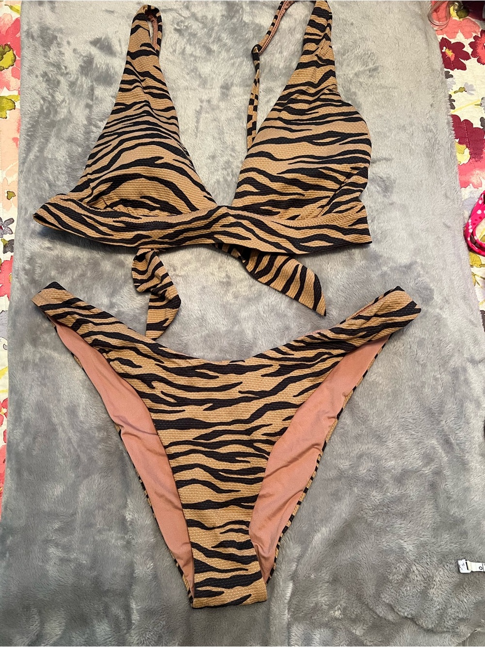 aerie Tiger Stripe Bikini Set in Tan and Black